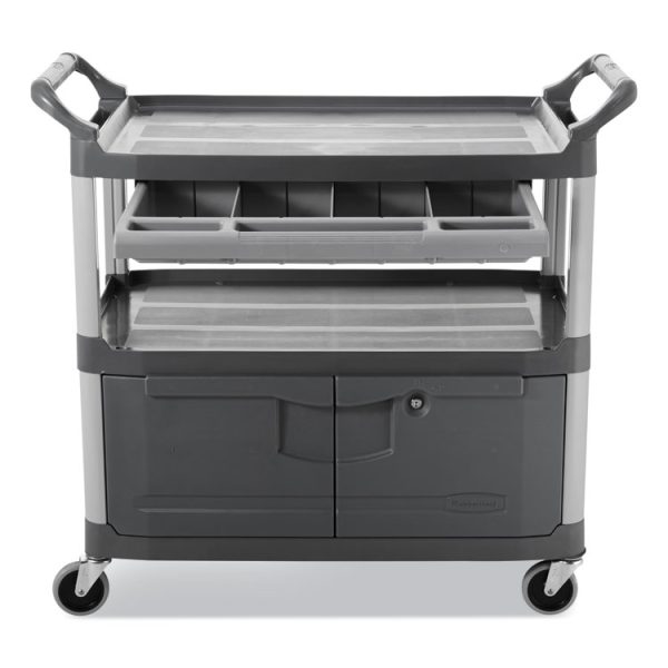 Xtra Instrument Cart with Locking Storage Area, Plastic, 3 Shelves, 300 lb Capacity, 20" x 40.63" x 37.8", Gray - Image 4