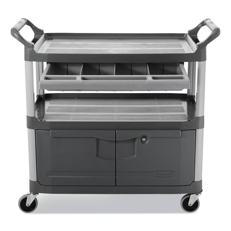 Xtra Instrument Cart with Locking Storage Area, Plastic, 3 Shelves, 300 lb Capacity, 20" x 40.63" x 37.8", Gray - Image 4