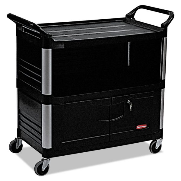 Xtra Equipment Cart, Plastic, 3 Shelves, 300 lb Capacity, 20.75" x 40.63" x 37.8", Black