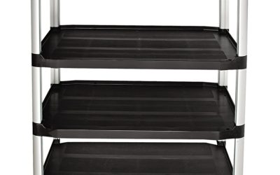 Xtra Utility Cart with Open Sides, Plastic, 4 Shelves, 400 lb Capacity, 40.63″ x 20″ x 51″, Black