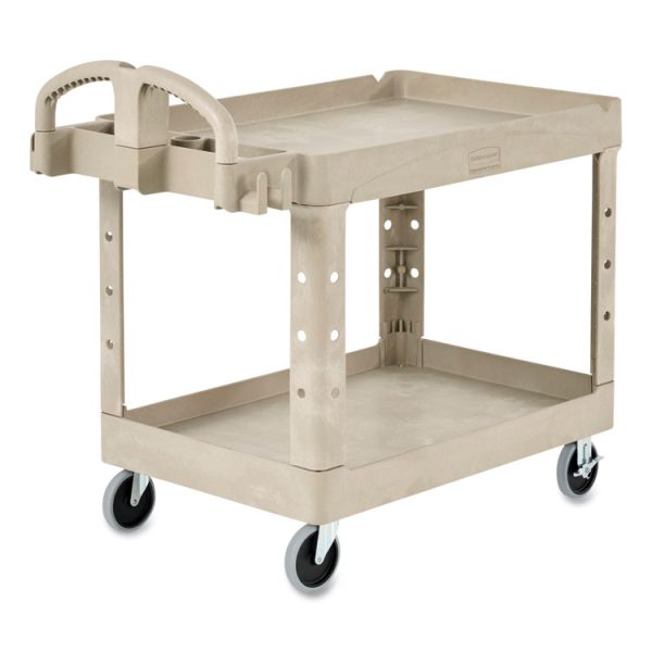 BRUTE Heavy-Duty Utility Cart with Lipped Shelves, Plastic, 2 Shelves, 500 lb Capacity, 17.13" x 38.5" x 38.88", Beige - Image 3