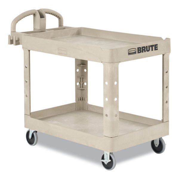 BRUTE Heavy-Duty Utility Cart with Lipped Shelves, Plastic, 2 Shelves, 500 lb Capacity, 17.13" x 38.5" x 38.88", Beige - Image 4