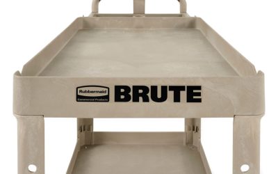 BRUTE Heavy-Duty Utility Cart with Lipped Shelves, Plastic, 2 Shelves, 500 lb Capacity, 17.13″ x 38.5″ x 38.88″, Beige