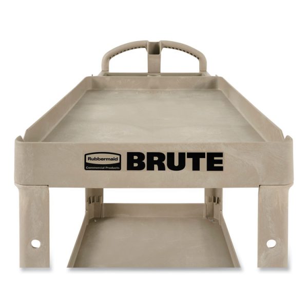 BRUTE Heavy-Duty Utility Cart with Lipped Shelves, Plastic, 2 Shelves, 500 lb Capacity, 17.13" x 38.5" x 38.88", Beige