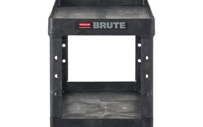 BRUTE Heavy-Duty Utility Cart with Lipped Shelves, Plastic, 2 Shelves, 500 lb Capacity, 17.13″ x 38.5″ x 38.88″, Black