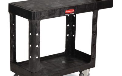 Flat Shelf Utility Cart, Plastic, 2 Shelves, 500 lb Capacity, 19.19″ x 37.88″ x 33.33″, Black