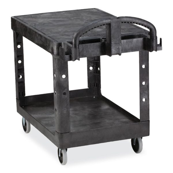 Flat Shelf Utility Cart, Plastic, 2 Shelves, 500 lb Capacity, 19.19" x 37.88" x 33.33", Black - Image 4