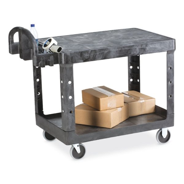 Flat Shelf Utility Cart, Plastic, 2 Shelves, 500 lb Capacity, 19.19" x 37.88" x 33.33", Black - Image 2