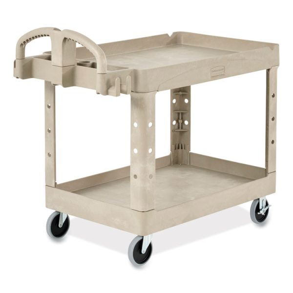 BRUTE Heavy-Duty Utility Cart with Lipped Shelves, Plastic, 2 Shelves, 500 lb Capacity, 25.9" x 45.2" x 32.2", Beige - Image 3