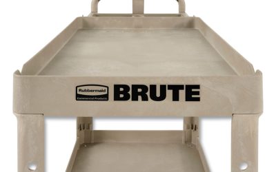 BRUTE Heavy-Duty Utility Cart with Lipped Shelves, Plastic, 2 Shelves, 500 lb Capacity, 25.9″ x 45.2″ x 32.2″, Beige