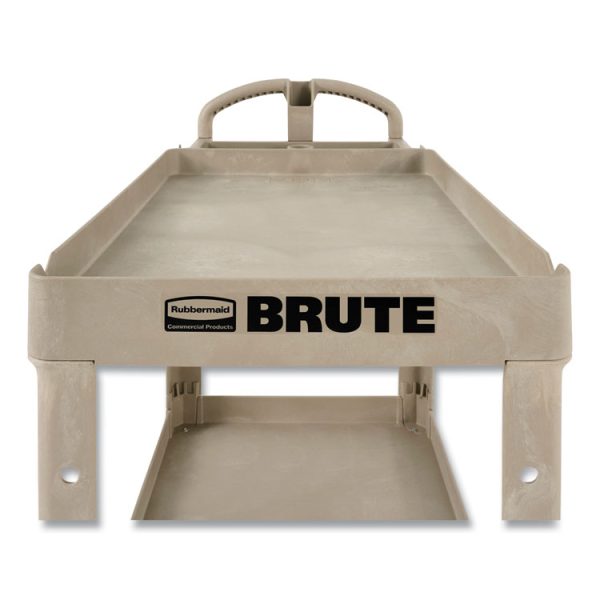 BRUTE Heavy-Duty Utility Cart with Lipped Shelves, Plastic, 2 Shelves, 500 lb Capacity, 25.9" x 45.2" x 32.2", Beige