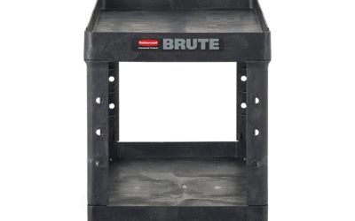 BRUTE Heavy-Duty Utility Cart with Lipped Shelves, Plastic, 2 Shelves, 500 lb Capacity, 25.9″ x 45.2″ x 32.2″, Black