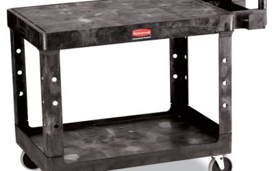 Flat Shelf Utility Cart, Plastic, 2 Shelves, 500 lb Capacity, 25.25″ x 44″ x 38.13″, Black