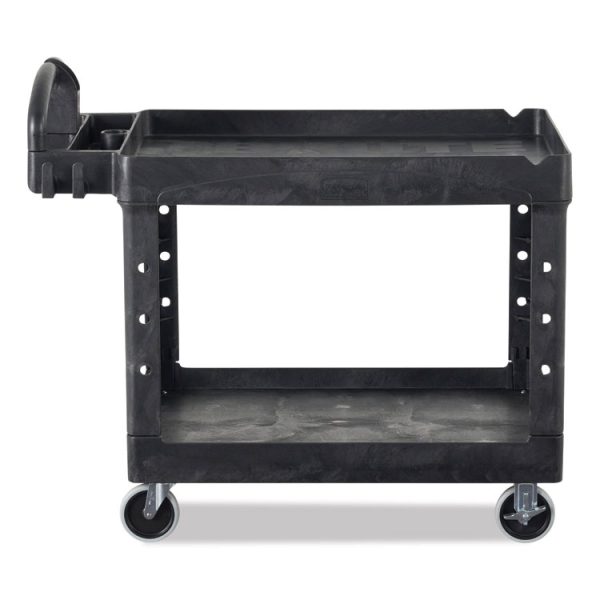 BRUTE Heavy-Duty Utility Cart with Lipped Shelves, Plastic, 2 Shelves, 750 lb Capacity, 26" x 55" x 33.25", Black - Image 2