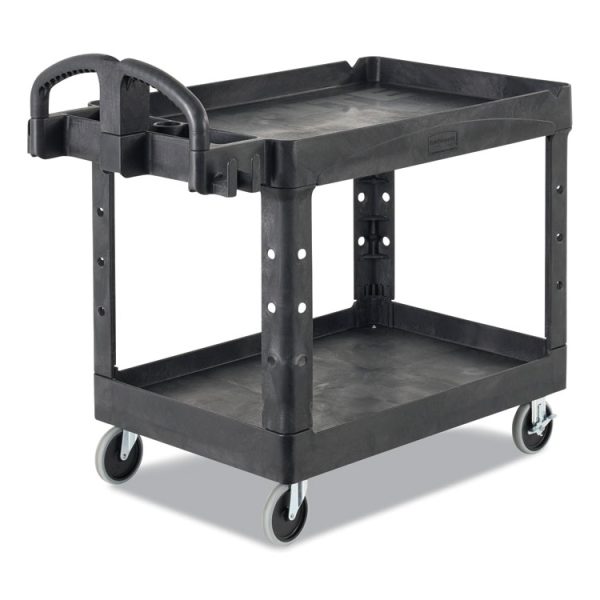 BRUTE Heavy-Duty Utility Cart with Lipped Shelves, Plastic, 2 Shelves, 750 lb Capacity, 26" x 55" x 33.25", Black - Image 3