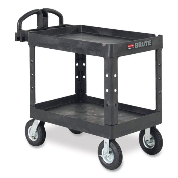 BRUTE Heavy-Duty Utility Cart with Lipped Shelves, Plastic, 2 Shelves, 750 lb Capacity, 26" x 55" x 33.25", Black - Image 4