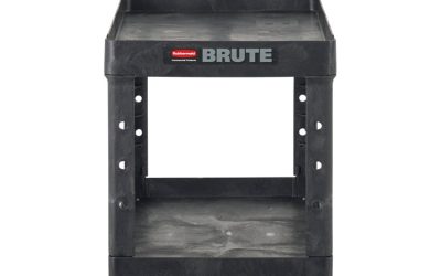 BRUTE Heavy-Duty Utility Cart with Lipped Shelves, Plastic, 2 Shelves, 750 lb Capacity, 26″ x 55″ x 33.25″, Black