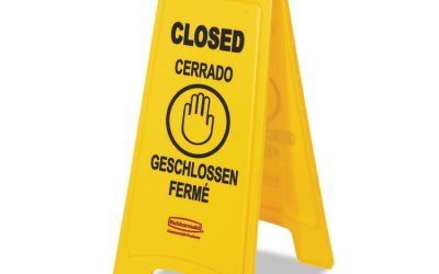 Multilingual “closed” Sign, 2-Sided, 11 X 12 X 25, Yellow
