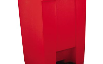Indoor Utility Step-On Waste Container, 12 gal, Plastic, Red