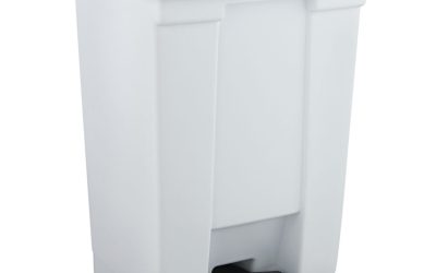 Indoor Utility Step-On Waste Container, 12 gal, Plastic, White