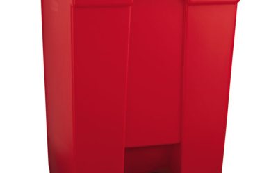 Indoor Utility Step-On Waste Container, 18 gal, Plastic, Red