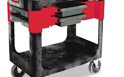 Two-Shelf Trades Cart, Plastic, 2 Shelves, 2 Drawers, 330 lb Capacity, 19.25″ x 38″ x 33.38″, Black