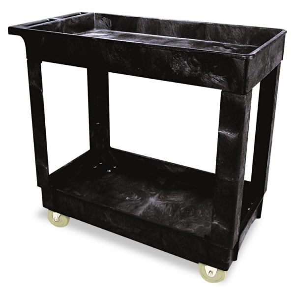 Service/Utility Carts, Plastic, 2 Shelves, 500 lb Capacity, 34.13" x 17.38" x 32.38", Black - Image 2