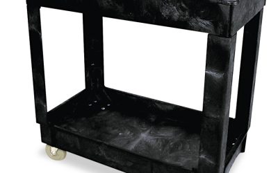 Service/Utility Carts, Plastic, 2 Shelves, 500 lb Capacity, 34.13″ x 17.38″ x 32.38″, Black