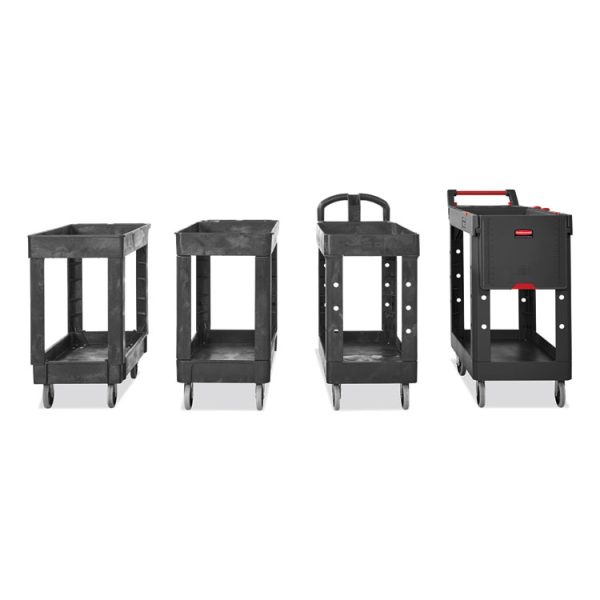 Service/Utility Carts, Plastic, 2 Shelves, 500 lb Capacity, 34.13" x 17.38" x 32.38", Black - Image 4