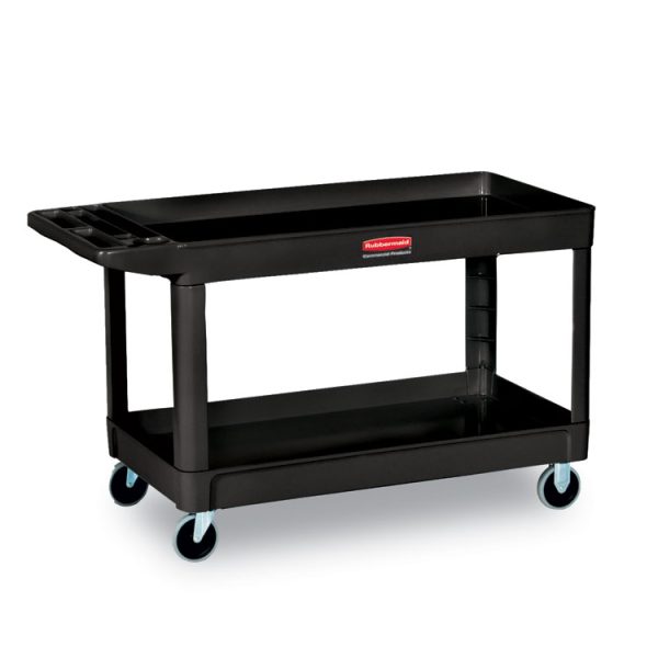 Service/Utility Carts, Plastic, 2 Shelves, 500 lb Capacity, 24" x 40" x 31.25", Black - Image 2