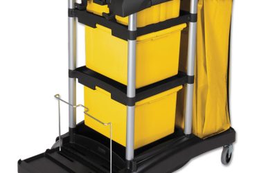 HYGEN Microfiber Healthcare Cleaning Cart, Plastic, 3 Shelves, 5 Bins, 22″ x 48.25″ x 44″, Yellow/Black/Silver