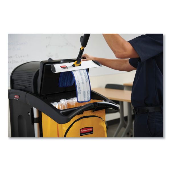 High-Security Healthcare Cleaning Cart, Metal, 4 Shelves, 1 Bin, 22" x 48.25" x 53.5", Black - Image 2