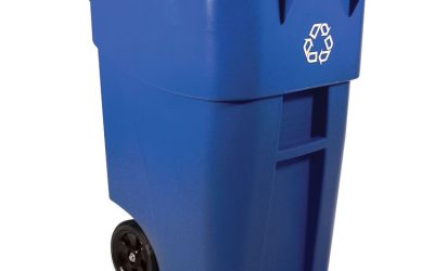 Square Brute Recycling Rollout Container, 50 gal, Plastic, Blue