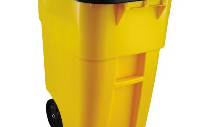 Square Brute Rollout Container, 50 gal, Molded Plastic, Yellow