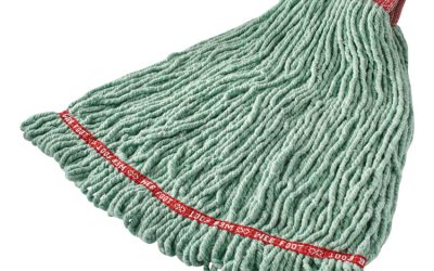 Web Foot Shrinkless Looped-End Wet Mop Head, Cotton/synthetic, Large, Green, 5″ Red Headband