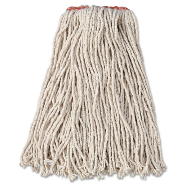 Premium Cut-End Cotton Wet Mop Head, 16oz, White, 1" Orange Band, 12/carton