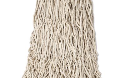 Premium Cut-End Cotton Wet Mop Head, 24 oz, White, 1″ White Band, 12/Carton