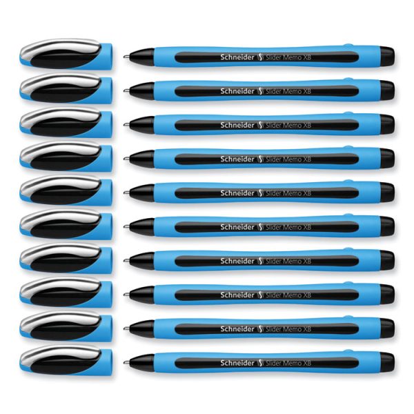 Slider Memo XB Ballpoint Pen, Stick, Extra-Bold 1.4 mm, Black Ink, Black/Light Blue Barrel, 10/Box - Image 5