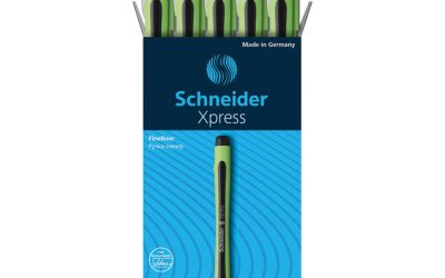 Xpress Fineliner Porous Point Pen, Stick, Medium 0.8 Mm, Black Ink, Black/green Barrel, 10/box