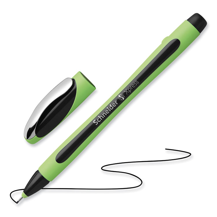 Xpress Fineliner Porous Point Pen, Stick, Medium 0.8 Mm, Black Ink, Black/green Barrel, 10/box - Image 2