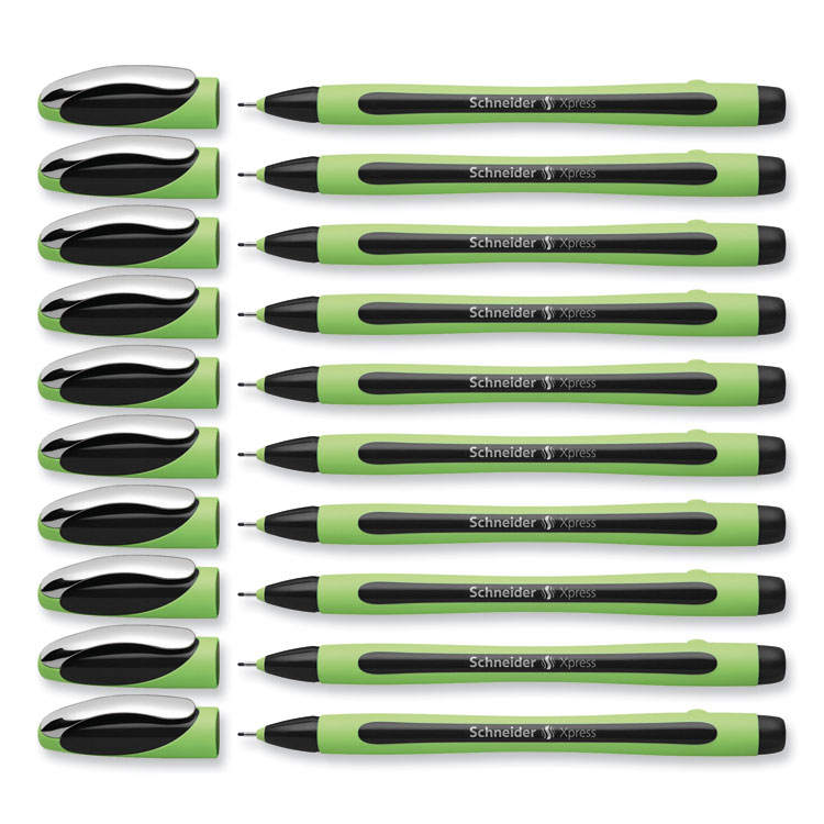 Xpress Fineliner Porous Point Pen, Stick, Medium 0.8 Mm, Black Ink, Black/green Barrel, 10/box - Image 7