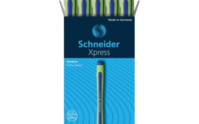 Xpress Fineliner Porous Point Pen, Stick, Medium 0.8 Mm, Blue Ink, Blue/green Barrel, 10/box