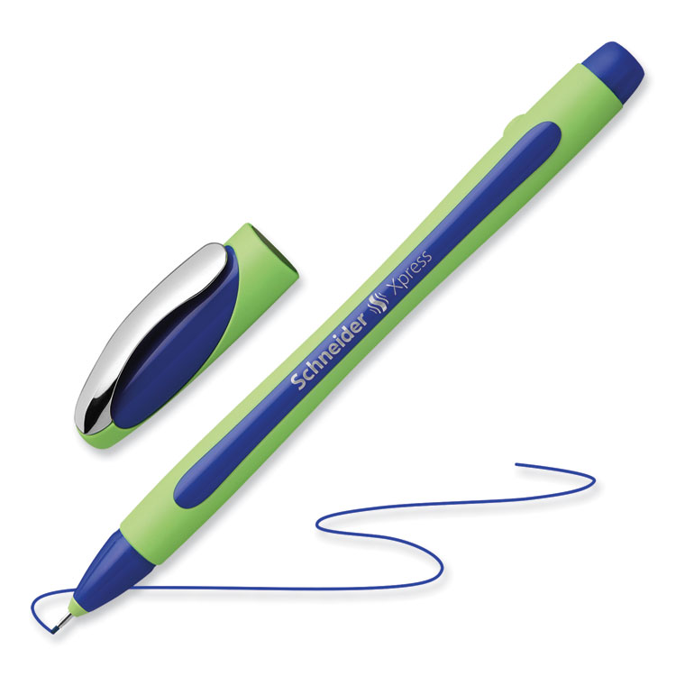Xpress Fineliner Porous Point Pen, Stick, Medium 0.8 Mm, Blue Ink, Blue/green Barrel, 10/box - Image 2