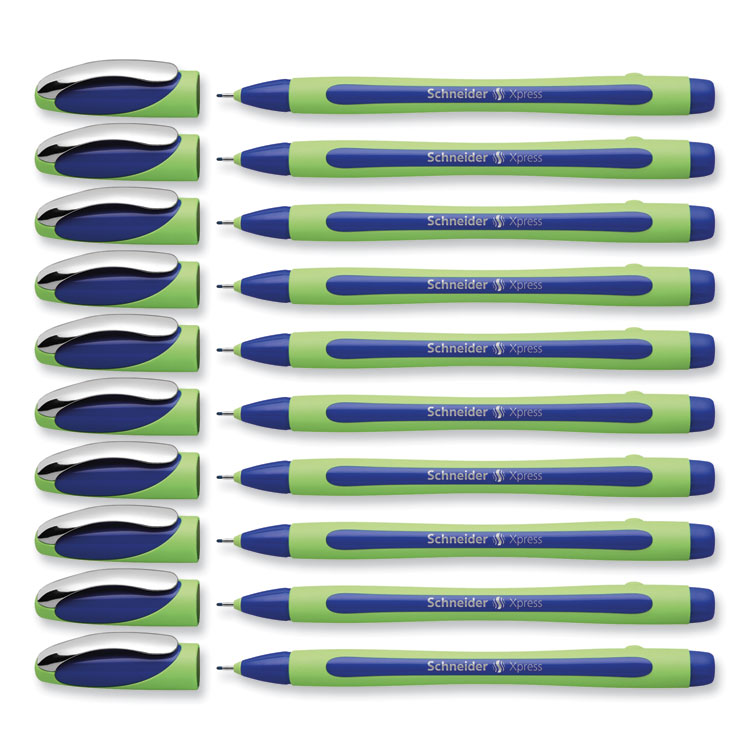 Xpress Fineliner Porous Point Pen, Stick, Medium 0.8 Mm, Blue Ink, Blue/green Barrel, 10/box - Image 7