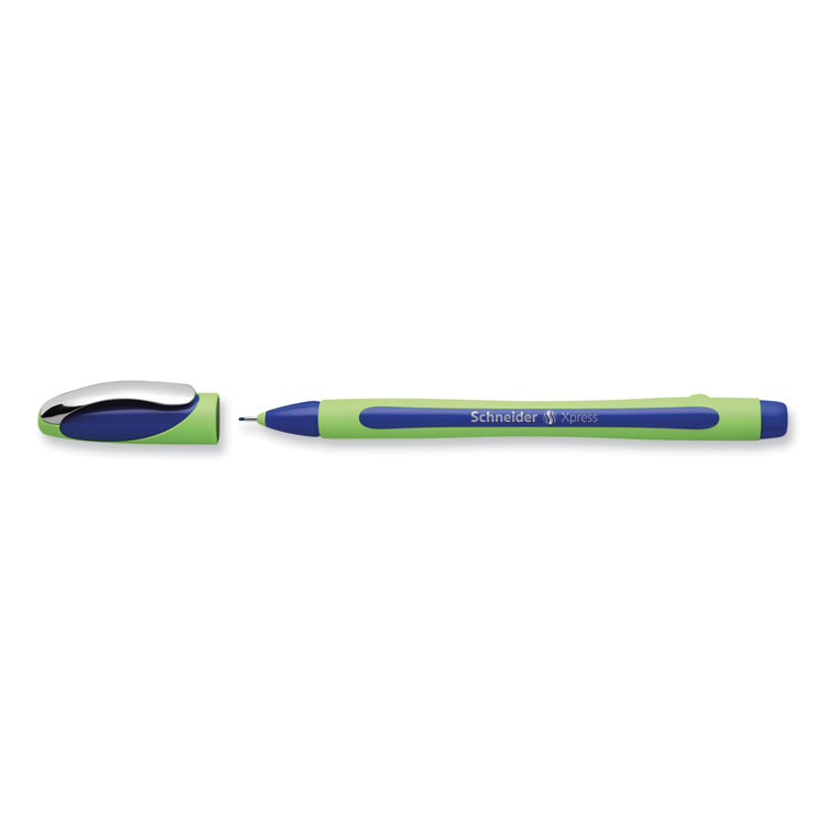 Xpress Fineliner Porous Point Pen, Stick, Medium 0.8 Mm, Blue Ink, Blue/green Barrel, 10/box - Image 4