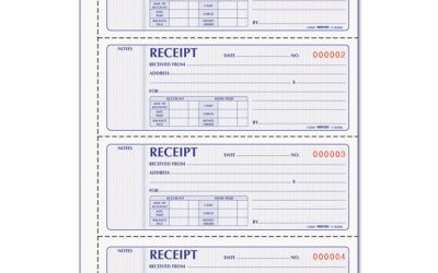 Money Receipt Book, Softcover, Two-Part Carbonless, 7 x 2.75, 4 Forms/Sheet, 200 Forms Total