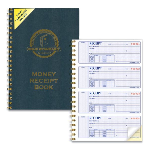 Gold Standard Money Receipt Book, Two-Part Carbonless, 7 x 2.75, 4 Forms/Sheet, 300 Forms Total - Image 2