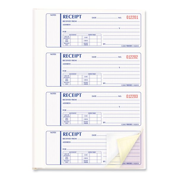 Money Receipt Book, Hardcover, Three-Part Carbonless, 7 x 2.75, 4 Forms/Sheet, 200 Forms Total - Image 4