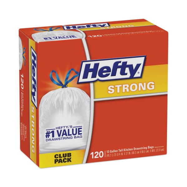 Strong Tall Kitchen Drawstring Bags, 13 gal, 0.9 mil, 23.75" x 27", White, 90/Box - Image 2