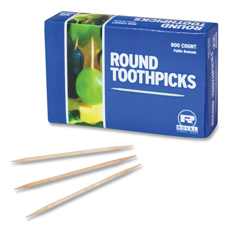 Round Wood Toothpicks, 2.5", Natural, 800/Box, 24 Boxes/Case, 5 Cases/Carton, 96,000 Toothpicks/Carton - Image 3